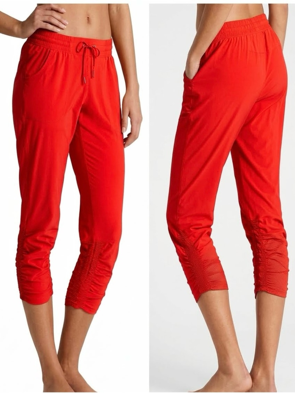 Athleta Prima Capri Pants Saffron Red Ruched Crop Drawstring Athletic Size 14